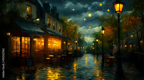 Night Cafe Street Scene, Im...