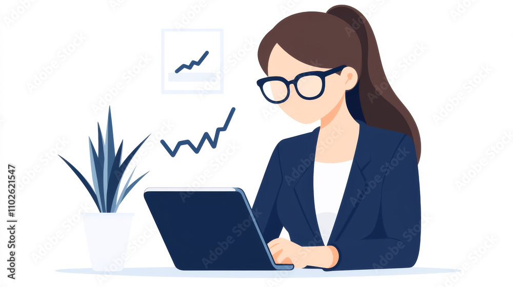 A professional woman analyzes data on a laptop, surrounded by greenery. A professional woman analyzes data on a laptop, surrounded by greenery.