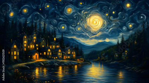 Night Village, Starry Sky, ...