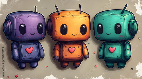 Cute Robot Friends Illustra...
