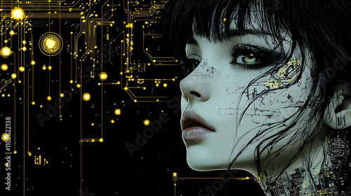 Cyberpunk Woman Digital Ill...