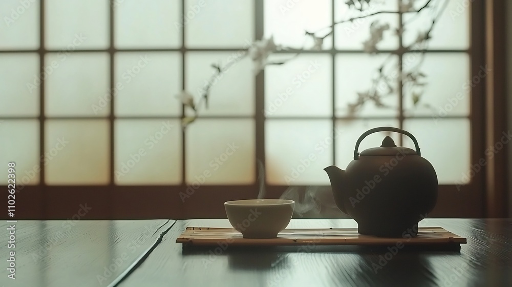 Serene Japanese Tea Room with Sliding Shoji Panels and Minimalist Wooden Furnishings Serene Japanese Tea Room with Sliding Shoji Panels and Minimalist Wooden Furnishings