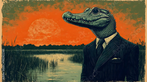 Alligator in Suit Illustrat...