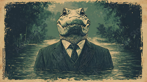Alligator in a Suit Illustr...