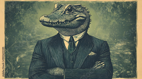 Alligator in Suit Illustration