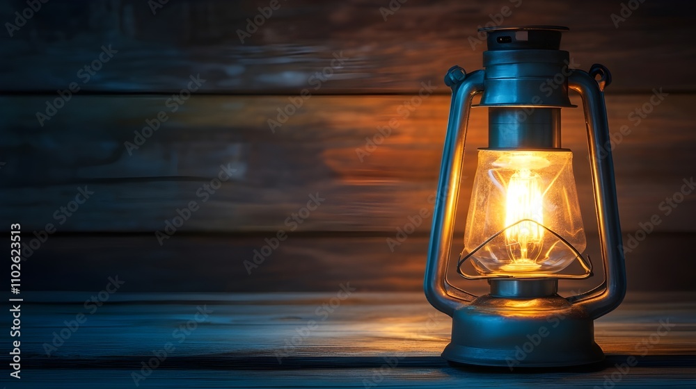 Old-fashioned kerosene lamp glowing in the dark. Old-fashioned kerosene lamp glowing in the dark.