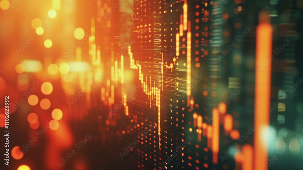 Vibrant abstract visualization of stock market data with orange and yellow tones, highlighting rising trends and financial analytics. Perfect for business and finance themes. AI generated. Vibrant abstract visualization of stock market data with orange and yellow tones, highlighting rising trends and financial analytics. Perfect for business and finance themes. AI generated.