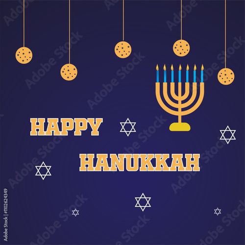 Happy Hanukkah holidays hand drawn lettering with banner, poster writing text icon. vector illustration.