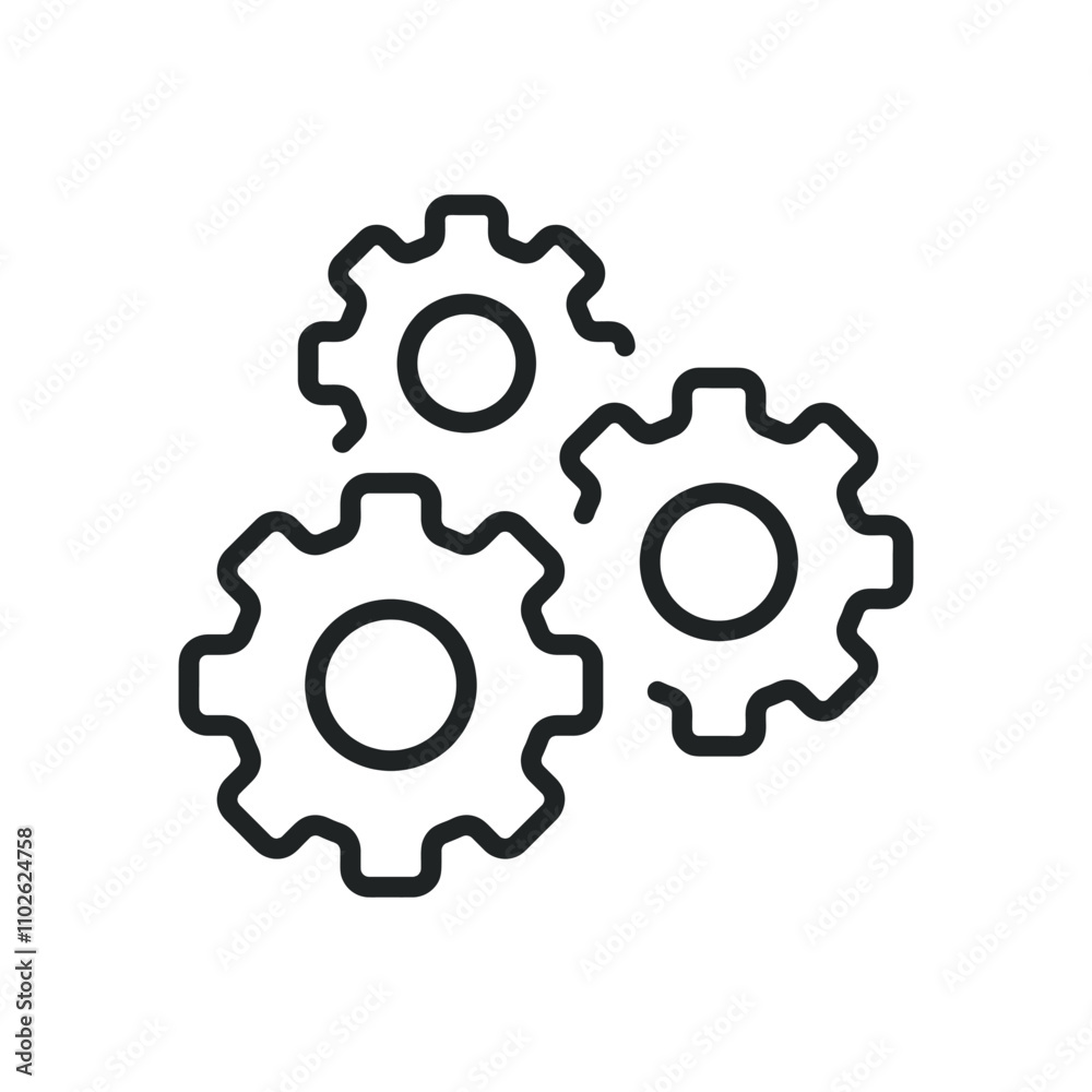 Working gear thin line icons. Editable stroke and Perfect pixel on transparent background Working gear thin line icons. Editable stroke and Perfect pixel on transparent background