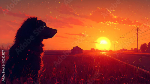 Sunset Canine Silhouette Il...