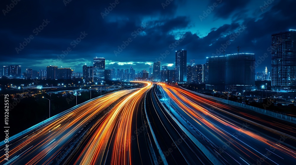 Fototapeta premium Night City Highway Lights