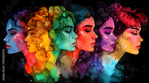 Rainbow Women Watercolor Il...