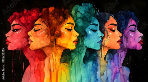 Rainbow Women Watercolor Il...