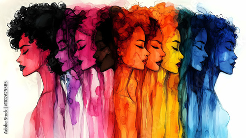 Rainbow Women Watercolor Il...