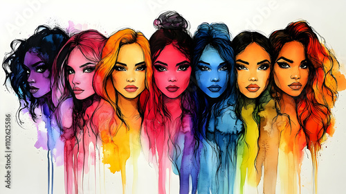 Rainbow Women Watercolor Il...