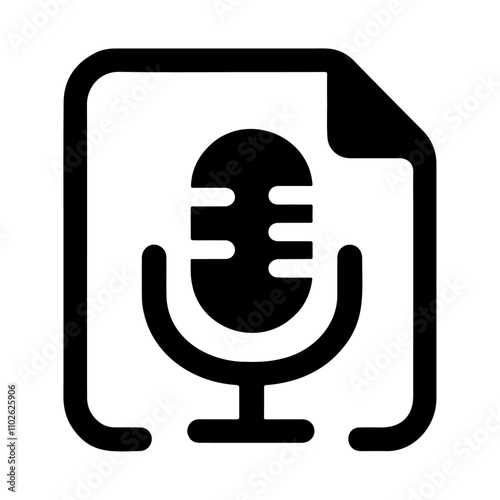 Microphone in a file black silhouette vector icon design