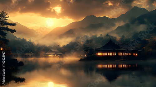 Serene Sunset Landscape Ill...
