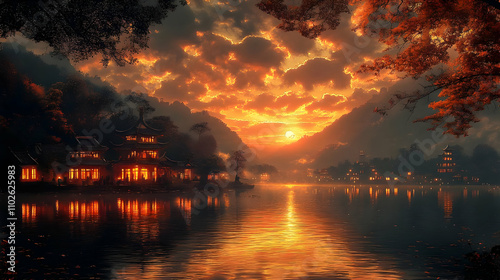 Sunset Lake Village Illustr...
