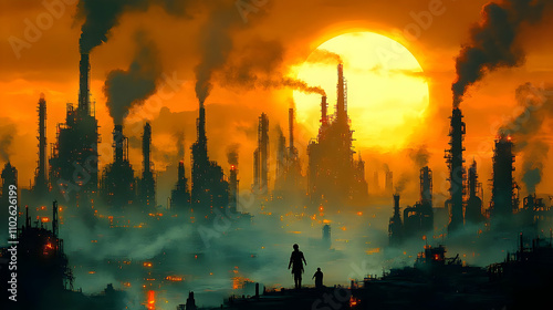 Sunset Industrial Illustration