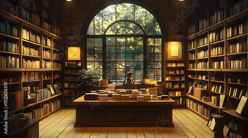 Sunlit Bookstore Illustrati...