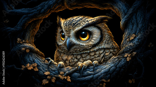 Majestic Owl in Autumn Tree...