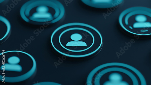 Close-up of glowing user icons in a modern digital interface design.
