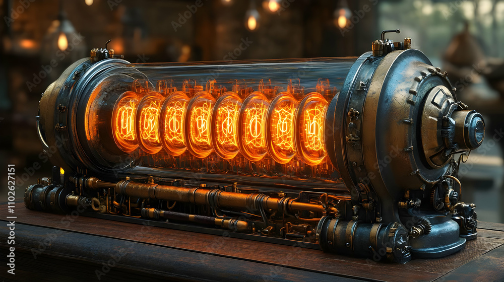 Steampunk Nixie Tube Clock 3D Illustration Steampunk Nixie Tube Clock 3D Illustration