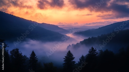 Misty Mountain Valley Sunrise