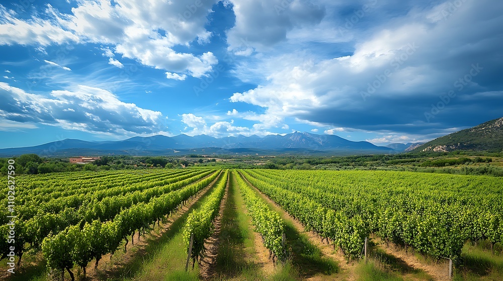Vineyard Landscape with Mountains and Blue Sky Vineyard Landscape with Mountains and Blue Sky