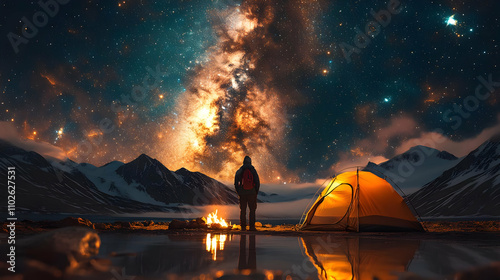 Milky Way Night Camping Ill...