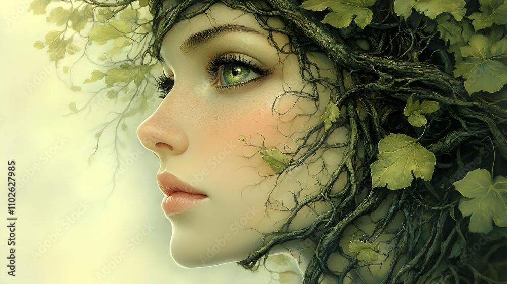 Nature's Embrace: A Digital Painting of a Woman and Vines Nature's Embrace: A Digital Painting of a Woman and Vines