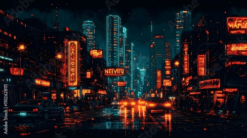 Pixel Art Cityscape at Night