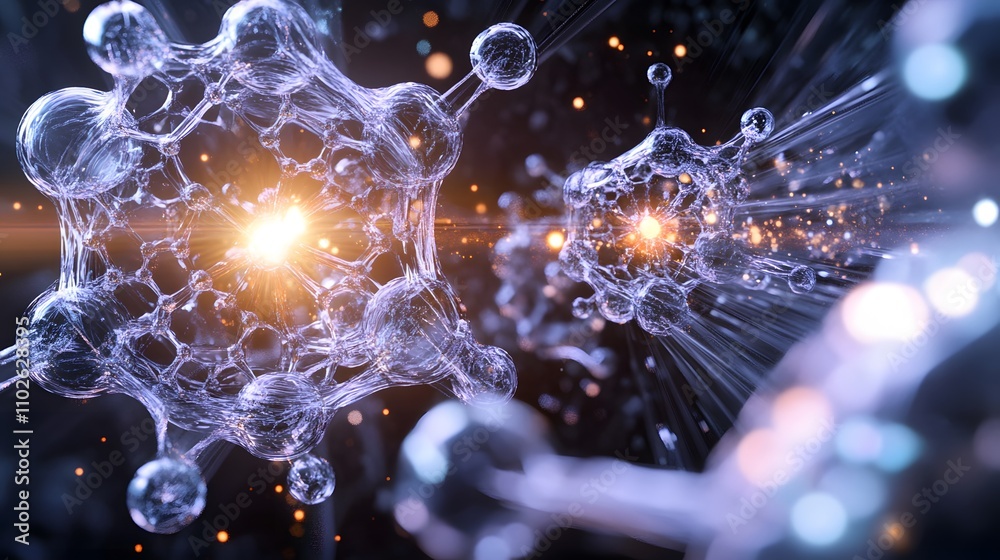 Abstract glowing molecule structures, nanotechnology, science. Abstract glowing molecule structures, nanotechnology, science.