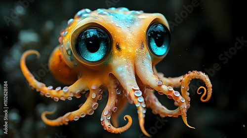 Cute Orange Octopus 3D Render