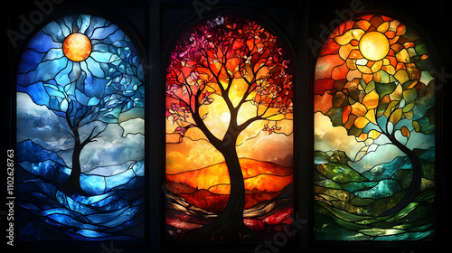 Triptych Stained Glass Tree...