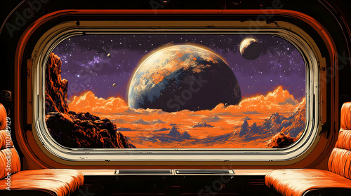 Spaceship Window View Illus...