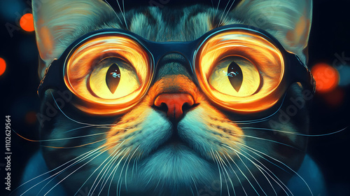 Glasses Cat Illustration: A...