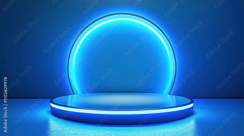 Blue Neon Oval Light Above Circular Platform Blue Neon Oval Light Above Circular Platform