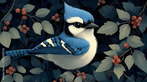 Blue Jay Bird Illustration in Foliage photo