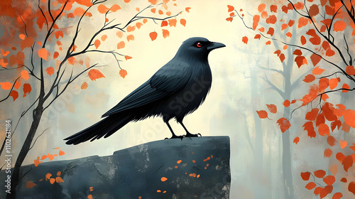 Autumnal Raven Illustration