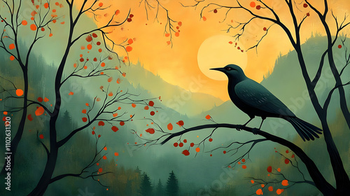 Serene Sunset Illustration:...