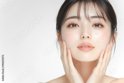 美しい肌を持つ日本人女性のビューティー素材。スキンケア、美容イメージ