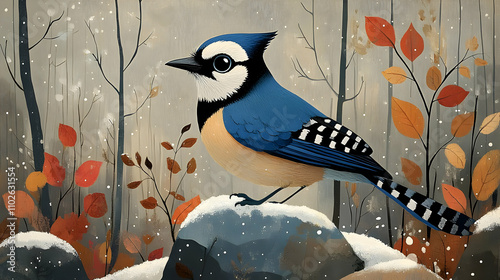 Blue Jay Winter Illustration