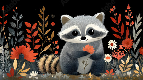 Charming Raccoon Illustrati...