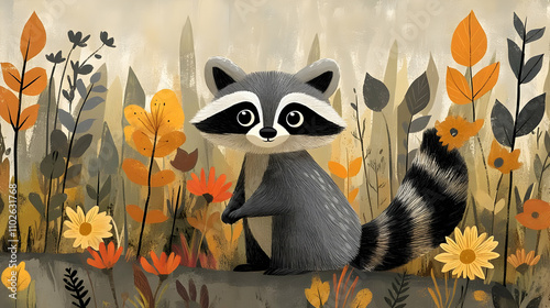 Autumn Raccoon Illustration...