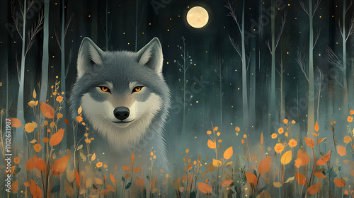 Wolf in Autumn Forest Illus...