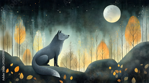Autumn Night Wolf Illustration