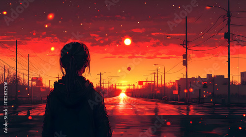 Sunset Road Digital Illustr...