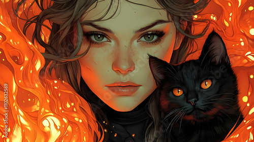 Fiery Woman and Black Cat I...