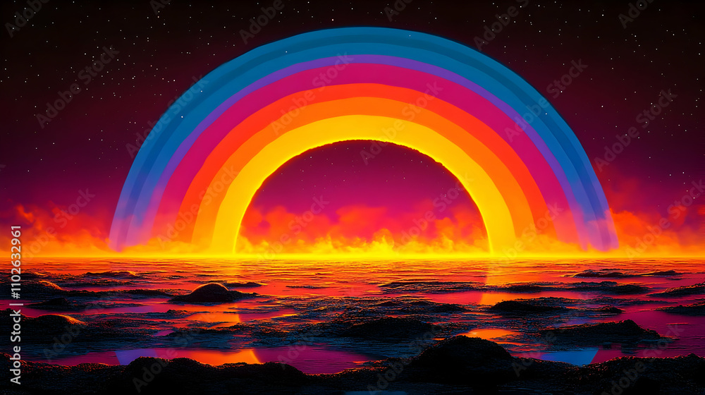 Retro Rainbow Sunset Illustration Retro Rainbow Sunset Illustration